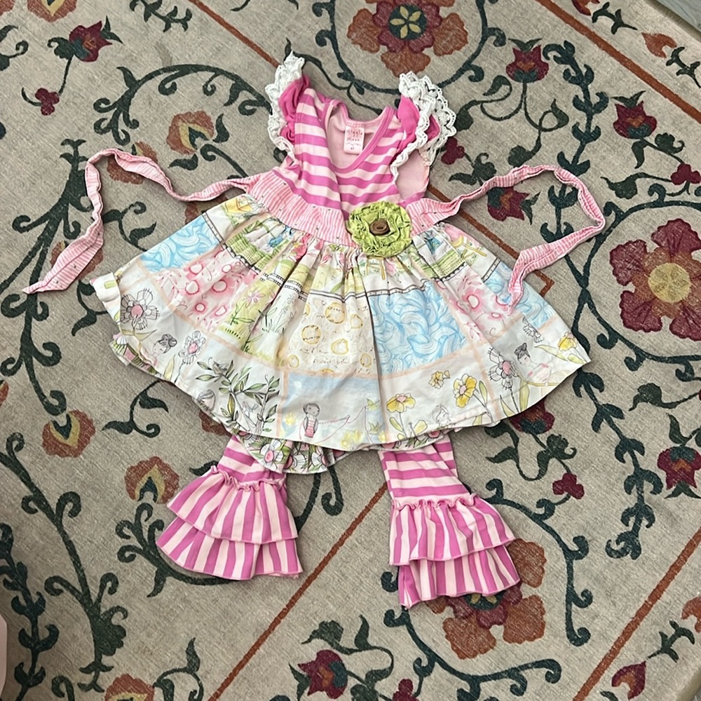 Giggle Moon Pink & White Striped Floral Tiered Dress Set